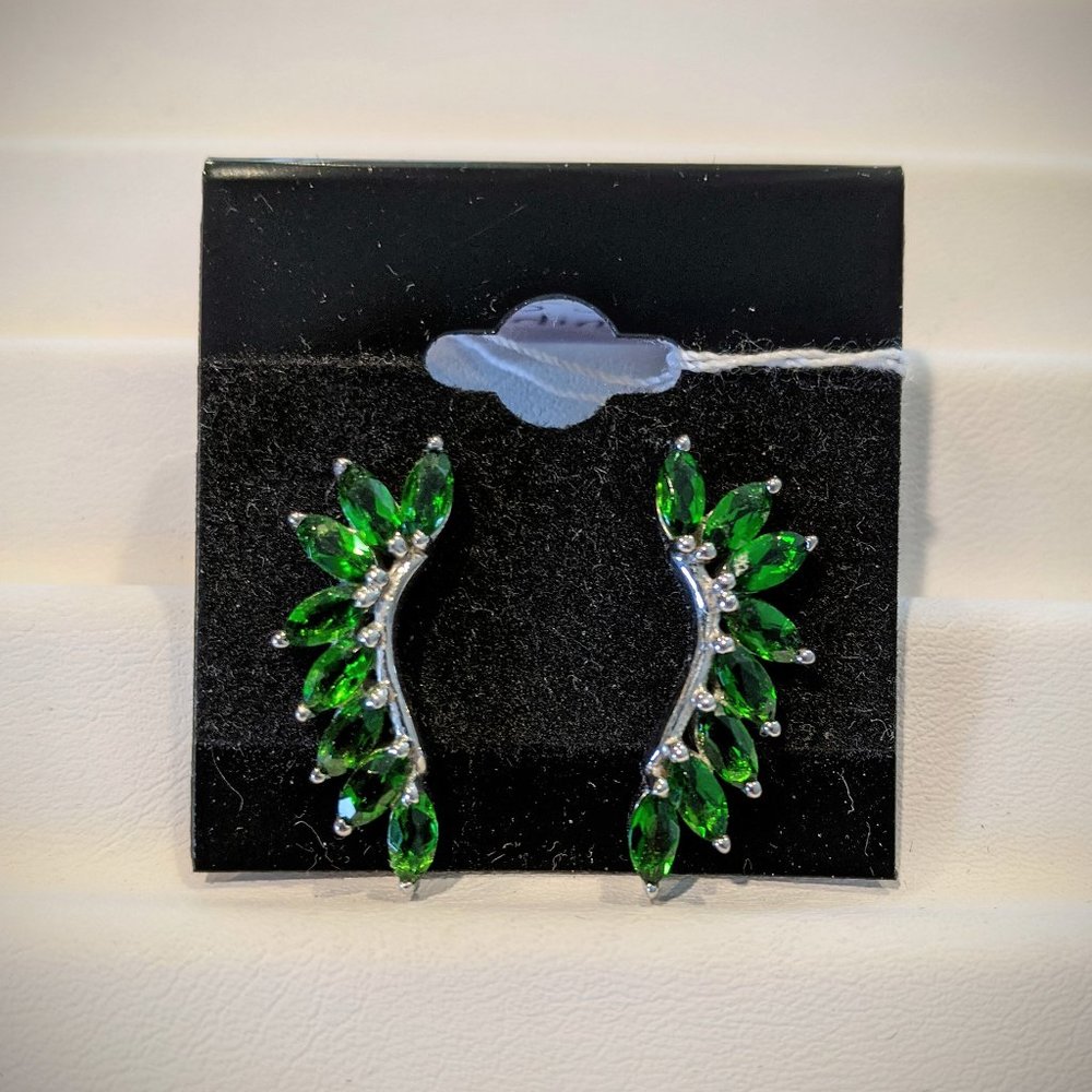 Natural Chrome Diopside Leaf Vine Earrings